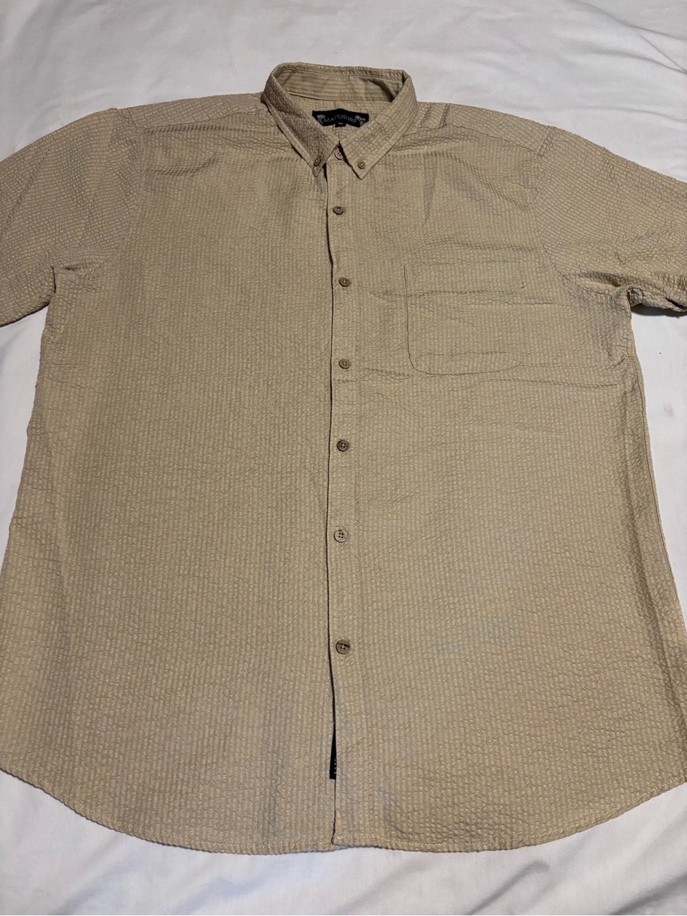 MATOSURF ~ Men's XL Textured Woven Button-Up Shirt Khaki Short Sleeve